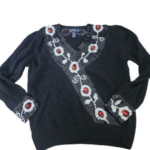 Le Chois Sequin Sweater Black Large Silk Angora Blend